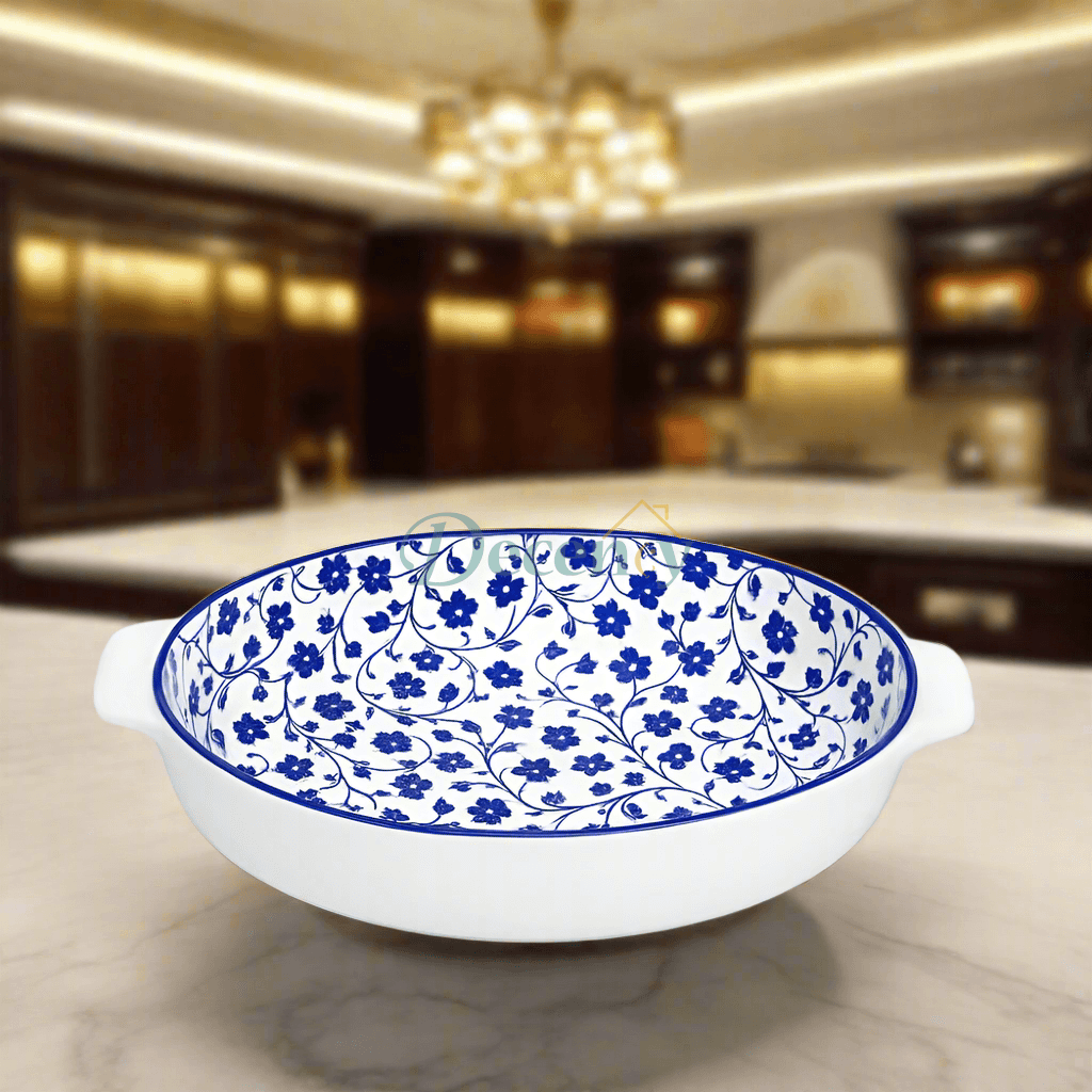 blue petal serving bowl, floral ceramic bowl, Danny Home ceramic dish, decorative serving bowl, elegant ceramic fruit bowl, microwave-safe floral bowl