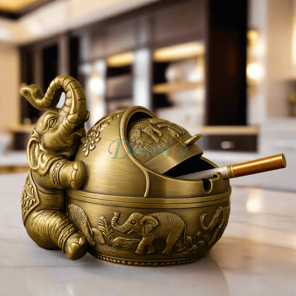 elephant brass ashtray, antique ashtray with lid, decorative smoking accessory, handcrafted brass ashtray, Indian elephant décor, vintage elephant ashtray, traditional brass collectible