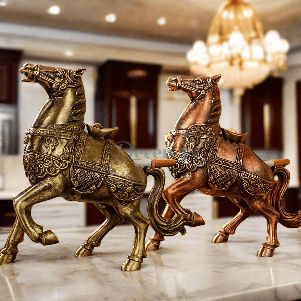 horse brass ashtray, antique copper ashtray, vintage ashtray set, decorative horse smoking tray, collectible brass ashtray, regal home décor, animal motif ashtray