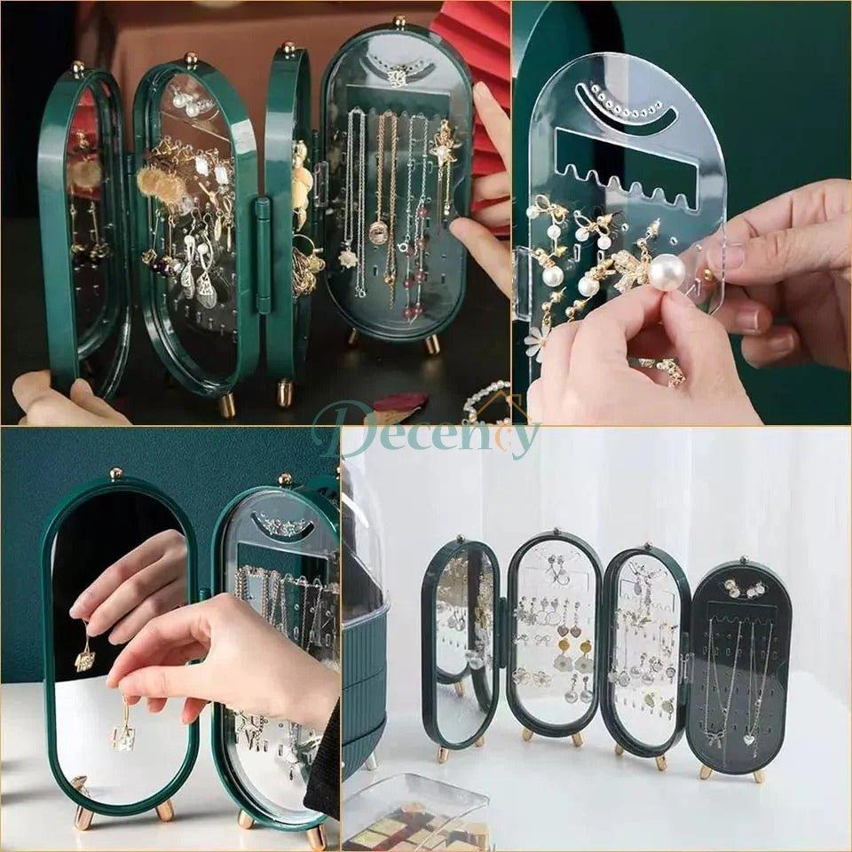 Folding Portable Jewelry Organizer Box with 153 Holes for Earrings and Necklaces