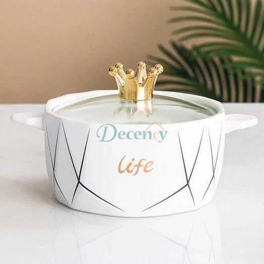 Luxury Crown Lid Ceramic Soup Bowl with Handles – 1 Piece (1200ml)
