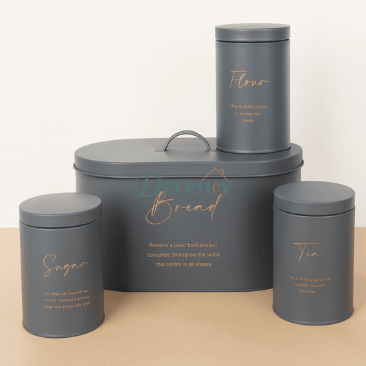 Luxury 4-Piece Metal Bread Bin and Canister Set - Grey