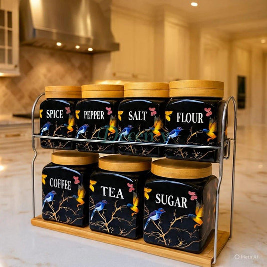 Creative 7Pcs Spice Kitchen Jars Set Wooden Lid