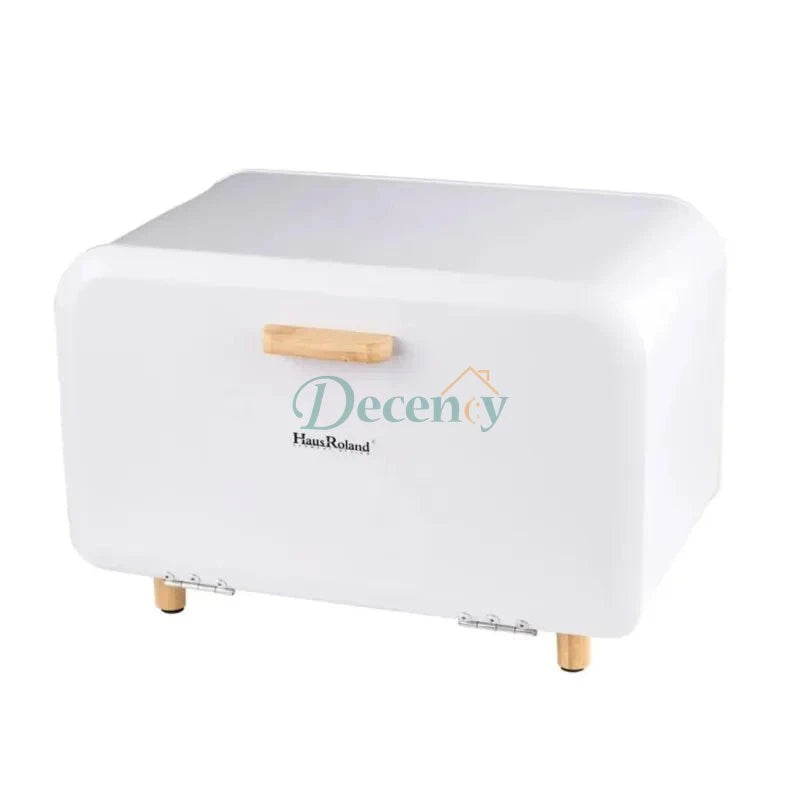HausRoland Bread Box with Wooden Legs and Handle - Black & White