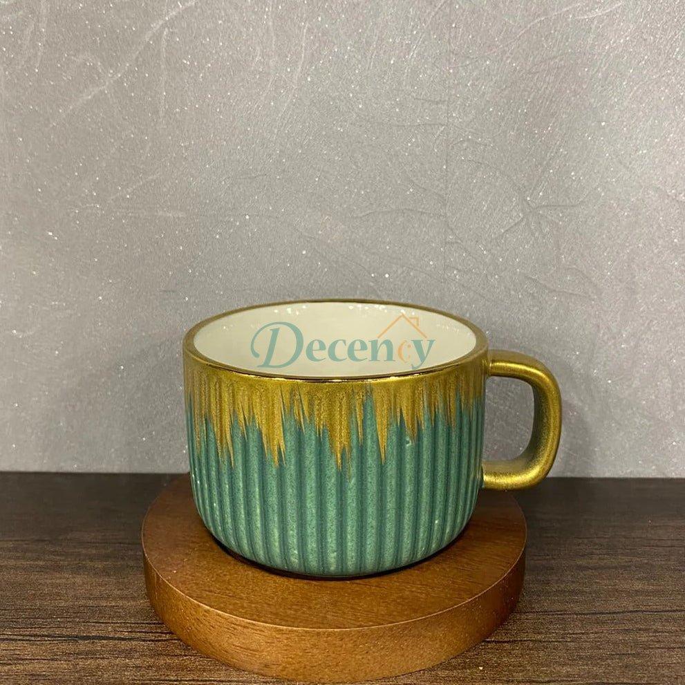 Luxury Stoneware Coffee Cup Set with Wooden Saucers – 6 Piece
