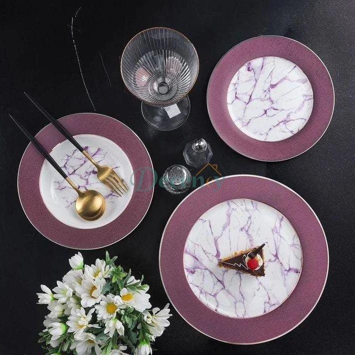 18-Piece Bone China Dinner Set – Purple Marble