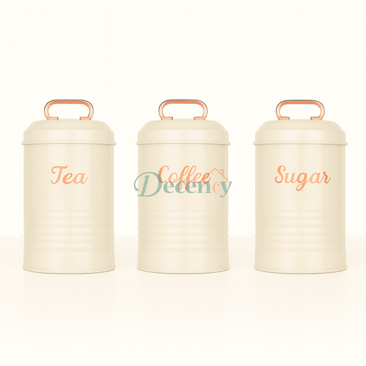 3 Pcs Vintage Metal Canister Set - Off White , Grey & Black