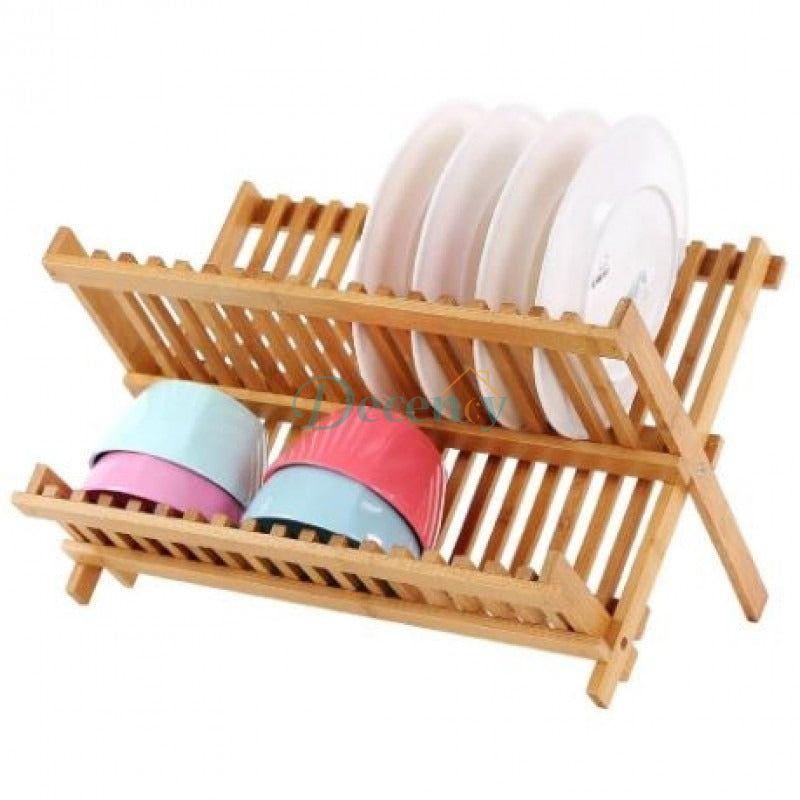 Bamboo Dish Drying Rack, Collapsible Dish Drying Rack for Kitchen Counter, Space Saving Counter