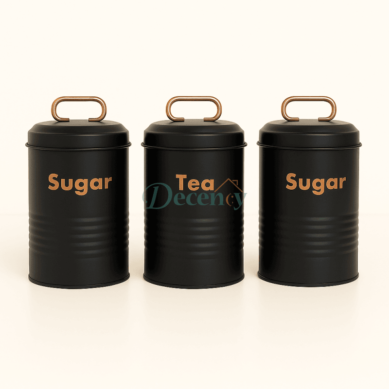 3 Pcs Vintage Metal Canister Set - Off White , Grey & Black