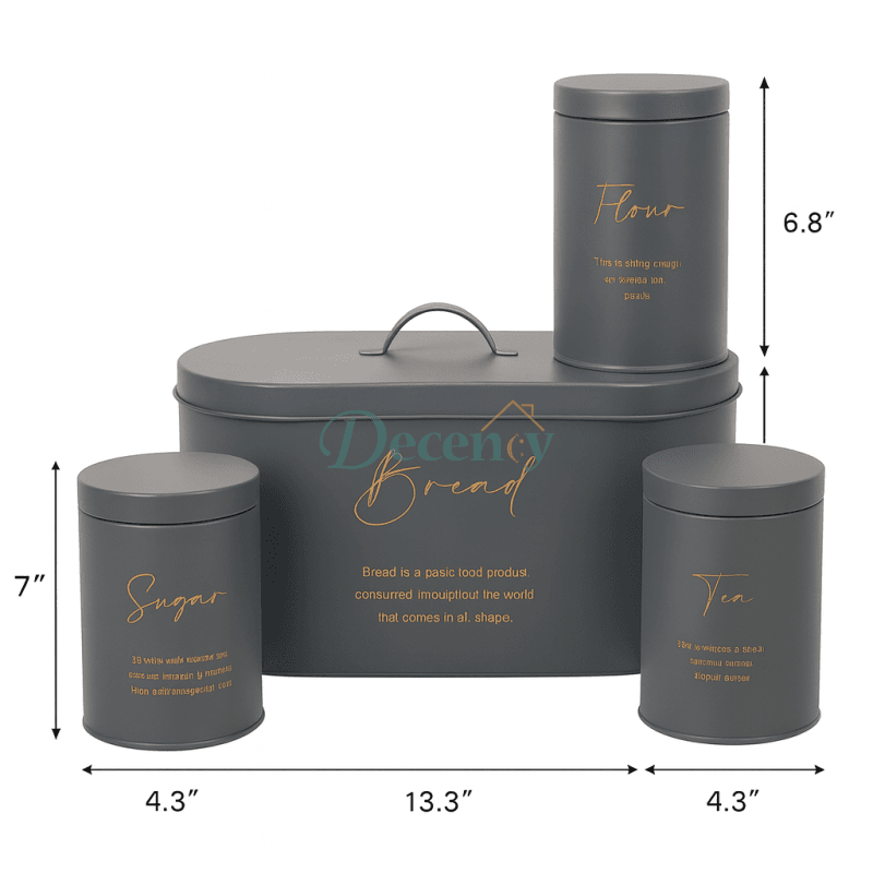 Luxury 4-Piece Metal Bread Bin and Canister Set - Grey