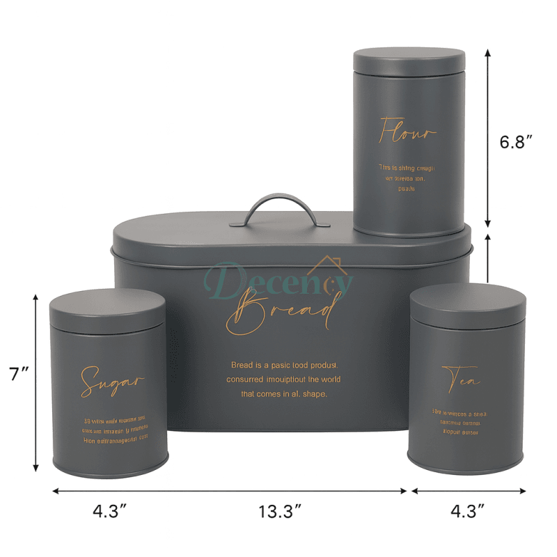 Luxury 4-Piece Metal Bread Bin and Canister Set - Grey