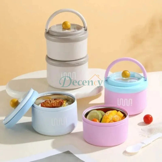 Stainless Steel Lunch Box with Foldable Spoon and Handle