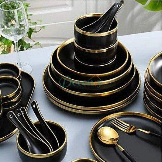 European Porcelain Dinner Set – 35 Pcs Elegant Tableware | Black