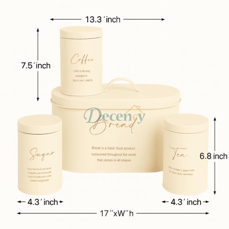 Luxury 4-Piece Bread, Tea, Coffee, and Sugar Canister Set - White