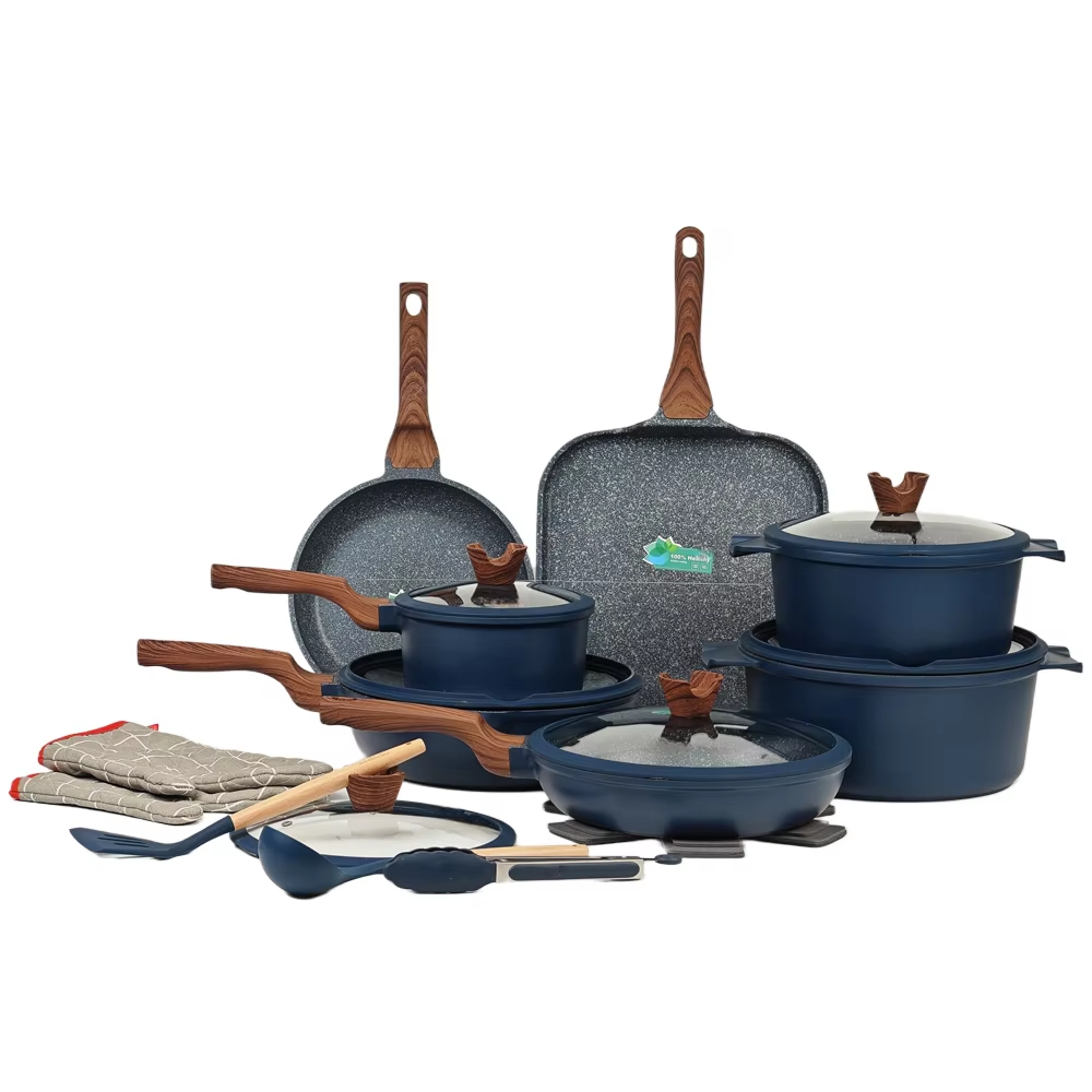 Donnor 21-Piece Aluminum Granite Marble Stone Coated Cookware Set with Glass Lid and Induction Bottom Pots Pans