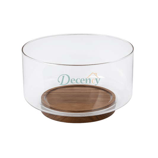Modern Glass Fruit Bowl With Premium Wooden Base