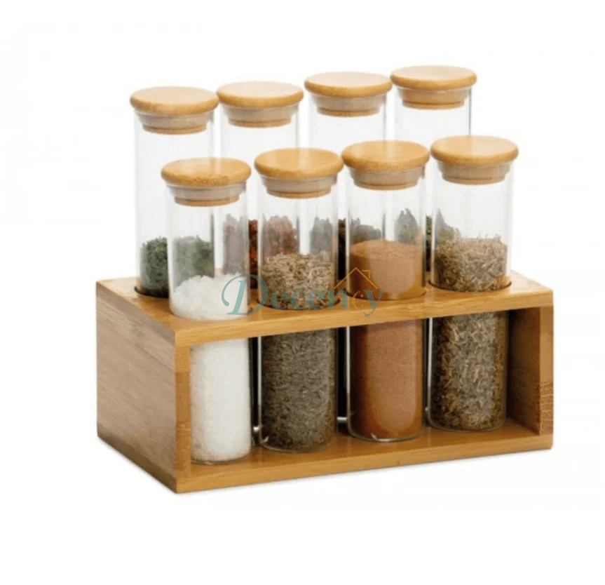 Glass Jars Set With Wooden Stand