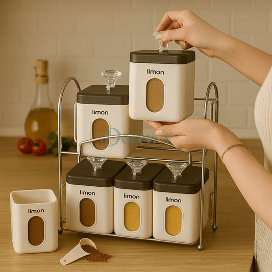 Limon 7-Piece Spice Jar Set with Metal Rack