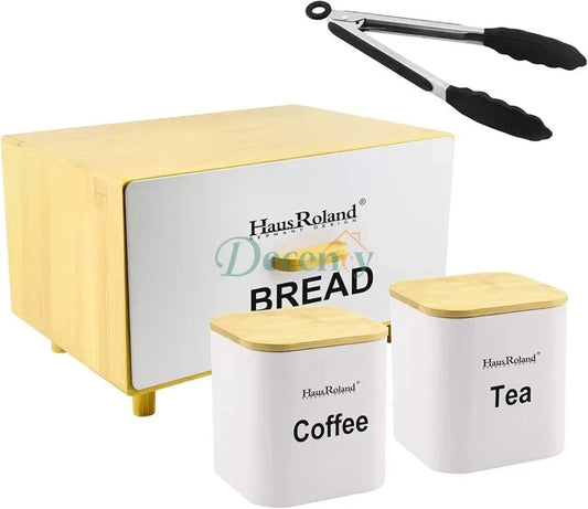 Luxury Matte Black Bread & Canister Set – Tea and Coffee Storage with Bamboo Lids