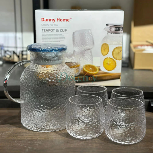 Danny Home 5Pcs Teapot & Glass Set - Hammered Stripe