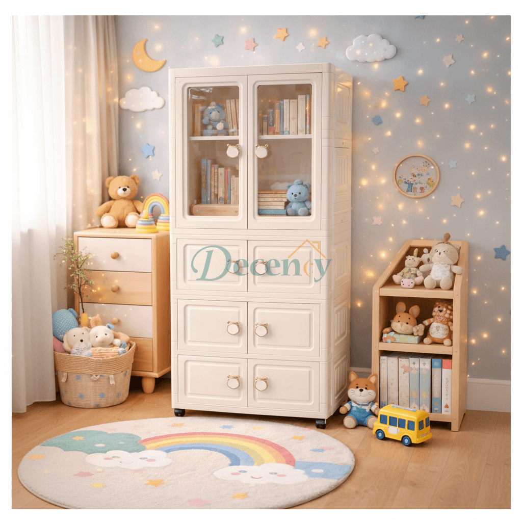 Luxury Kids Multi-Layer Storage Cabinet with Display Doors & Drawers - Model 2
