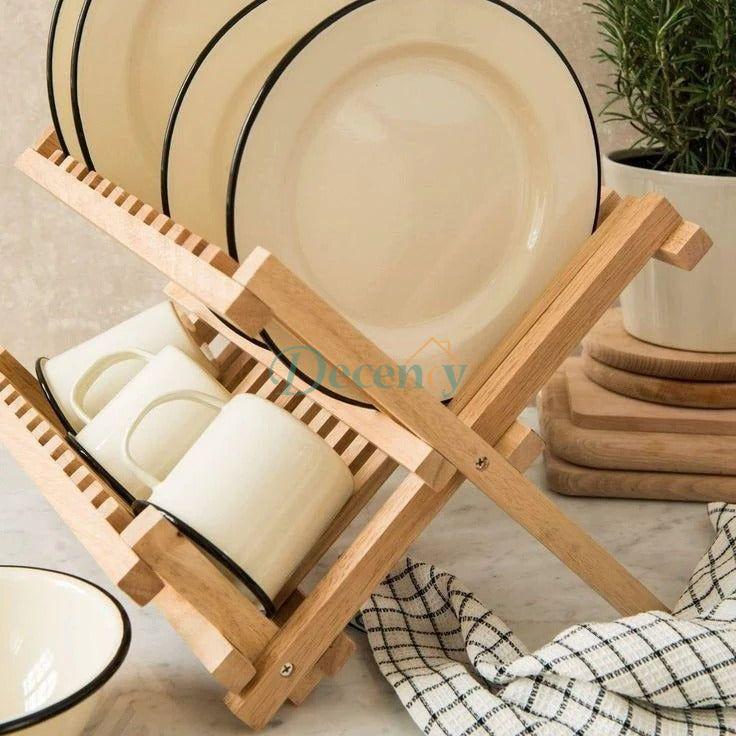 Bamboo Dish Drying Rack, Collapsible Dish Drying Rack for Kitchen Counter, Space Saving Counter