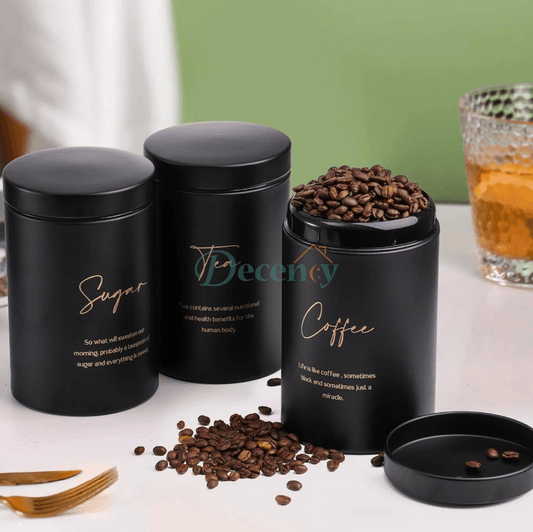 Luxury 4-Piece Bread, Tea, Coffee, and Sugar Canister Set - Black