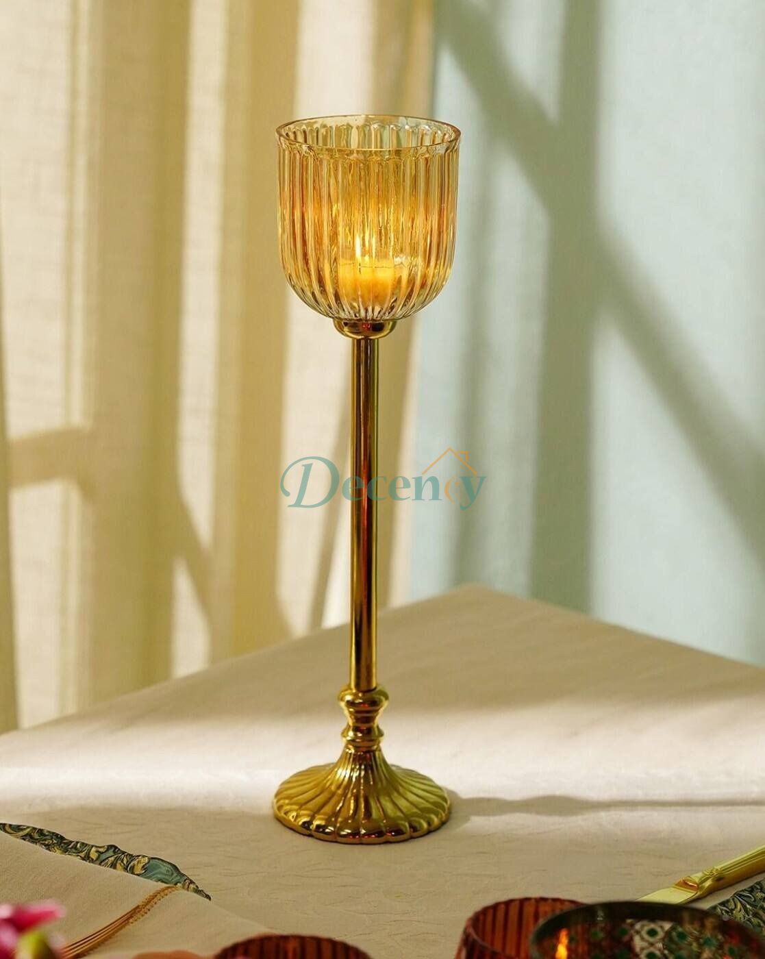 Golden Crystal Candle Holders with Metal Stand – 3Pcs