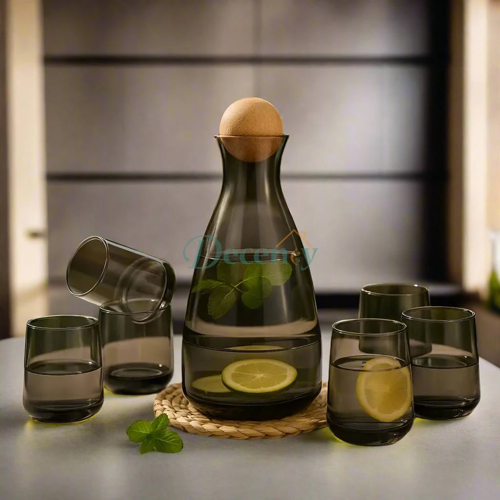 Amber Essence Carafe & Glass Set – 7Pc