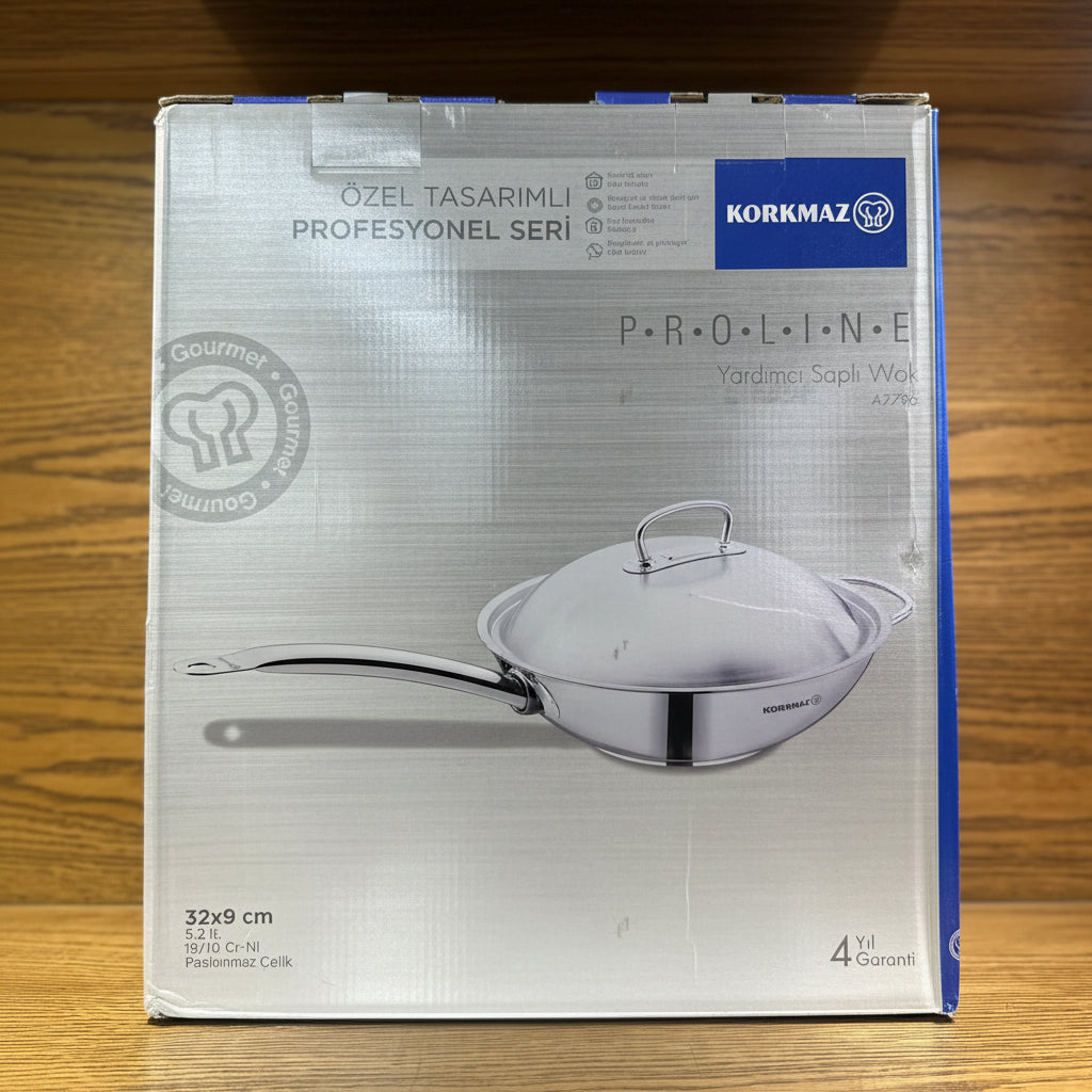 KORKMAZ Proline Wok with Auxiliary Handle 32x9cm Satin