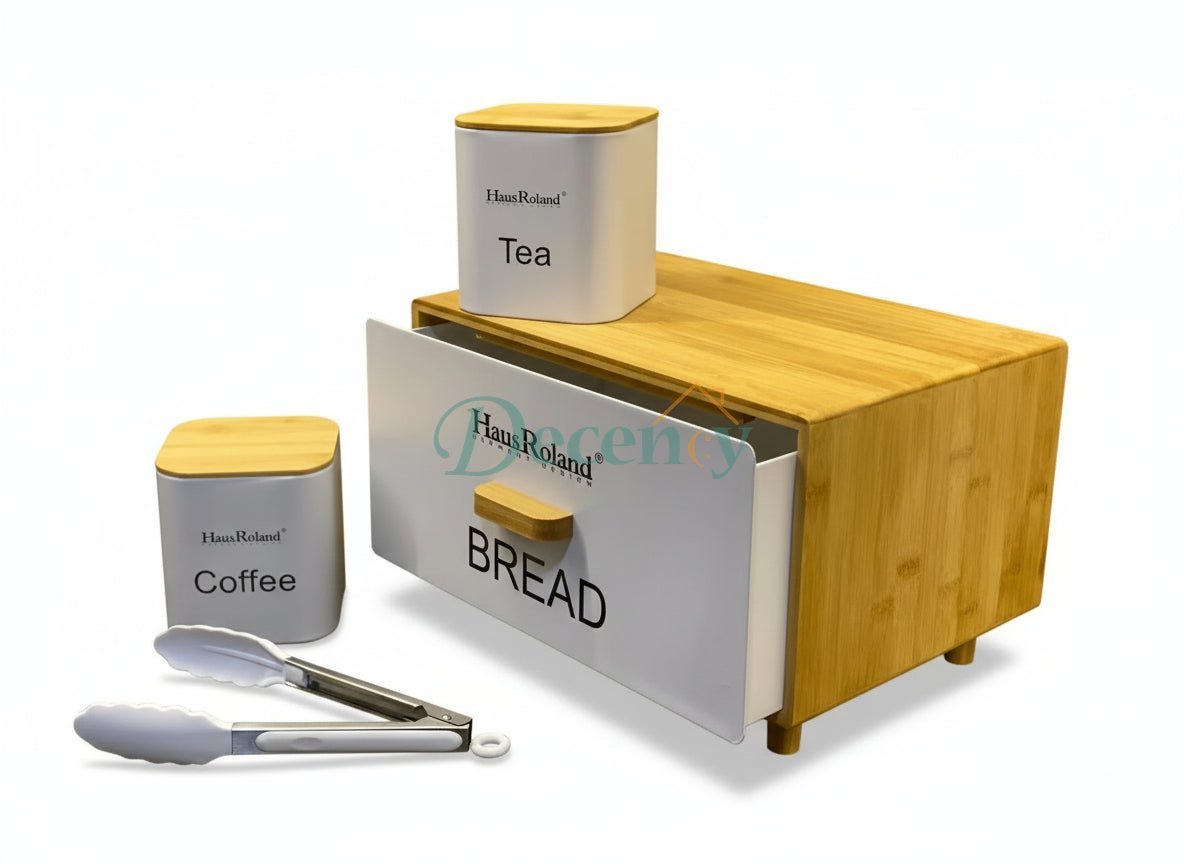 Luxury Matte Black Bread & Canister Set – Tea and Coffee Storage with Bamboo Lids
