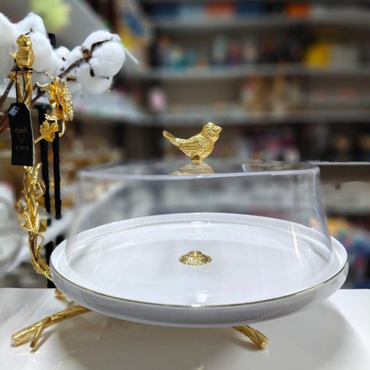 Elegant Gold Cake Stand with Acrylic Lid