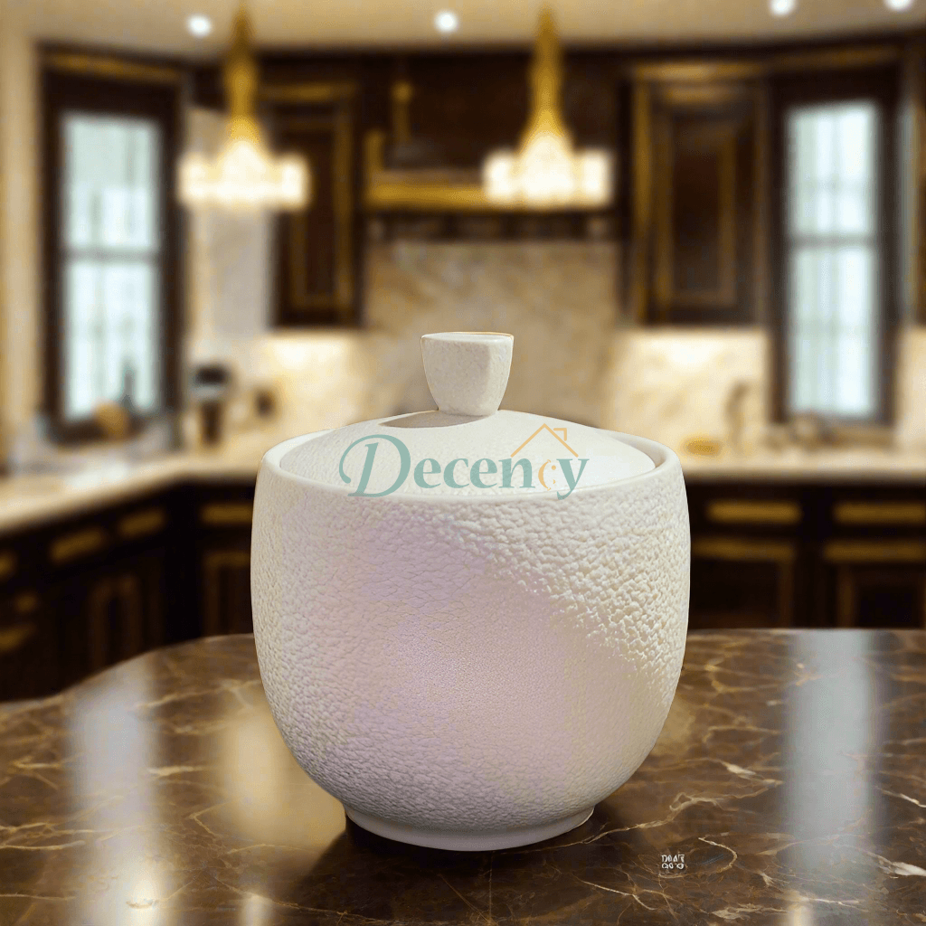 white ceramic sugar jar, textured sugar container, Winsor England sugar pot, tea set accessory, modern sugar storage jar