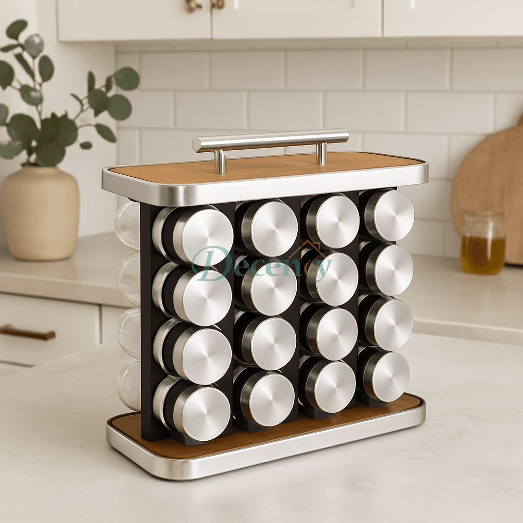 Revolving Glass Spice Jar Set Rack (16 Pc.)