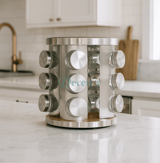 Revolving Glass Spice Jar Set Rack (12 Pc.)