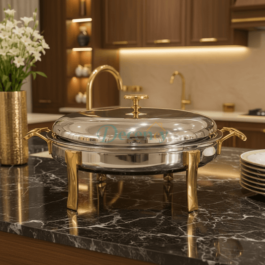 Round 3L Stainless Steel Chafing Dish – Gold Trim