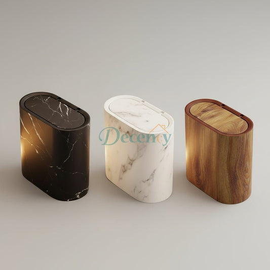 Marble Pattern Trash Can | Modern Bathroom & Kitchen Bin with Lid
