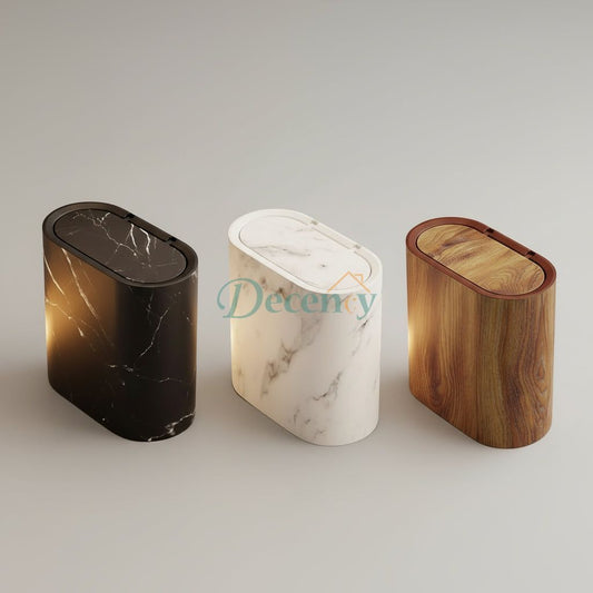 Marble Pattern Trash Can | Modern Bathroom & Kitchen Bin with Lid