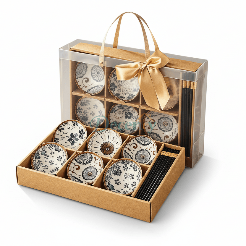 Luxury Japanese Ceramic Bowl & Chopsticks Gift Set (2 / 4 / 6 Pieces) 4.5 inch