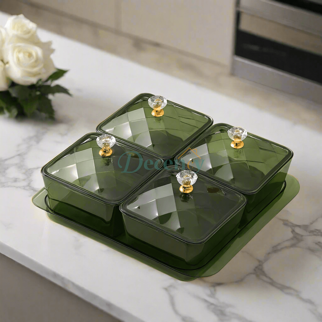 Luxura Square 4-Compartment Jar Set – Stylish Serving & Storage Solution