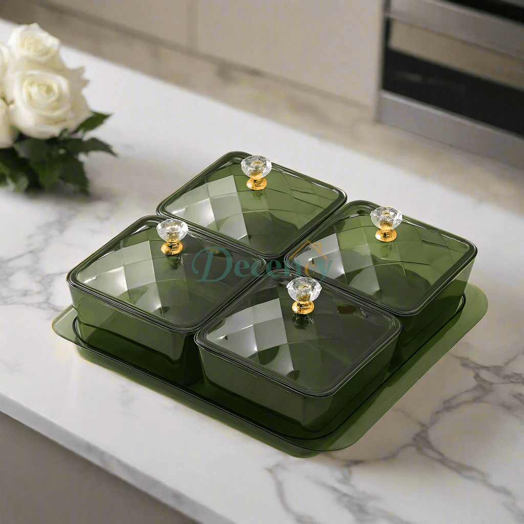 Luxura Square 4-Compartment Jar Set – Stylish Serving & Storage Solution