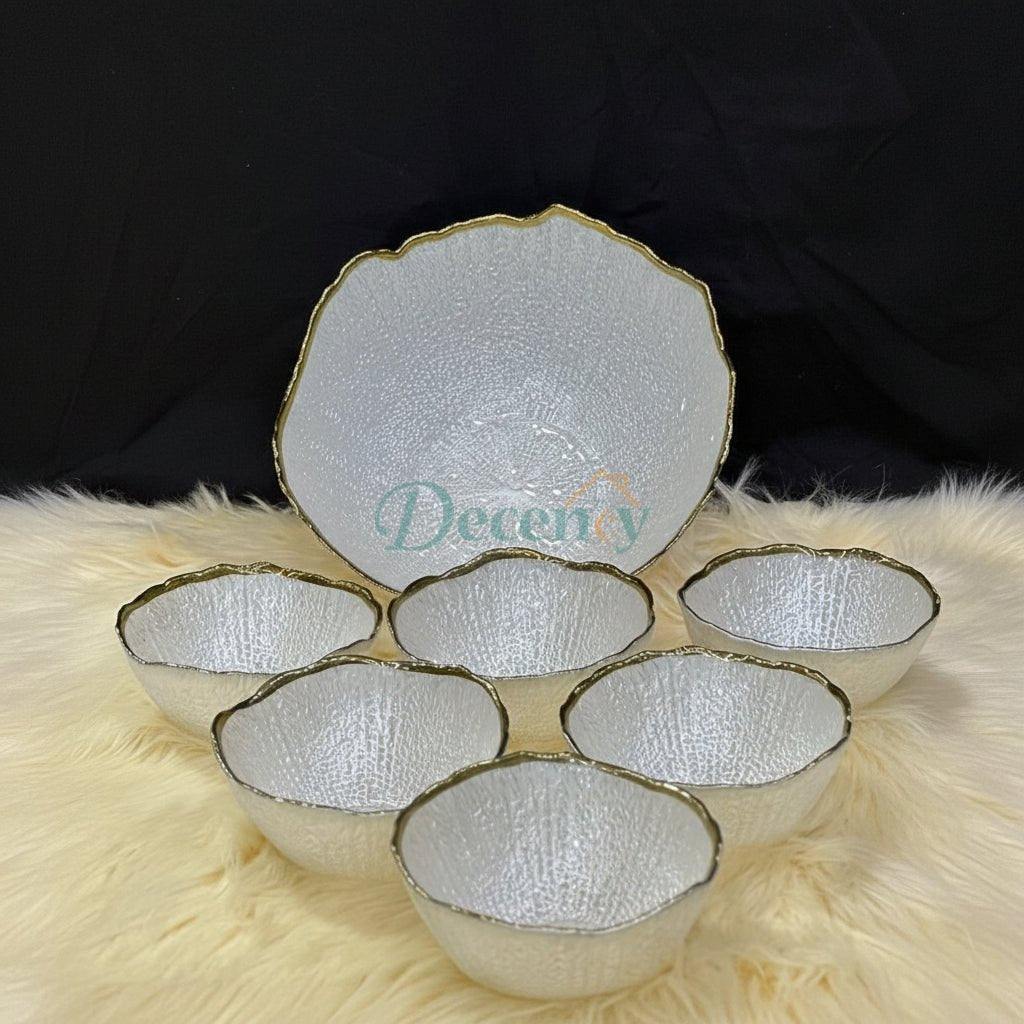 White & Gold line 7 pcs Ice Cream Bowl Set