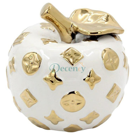 Luxury White & Gold Ceramic Apple Décor (Small OR Large – 1 Piece)