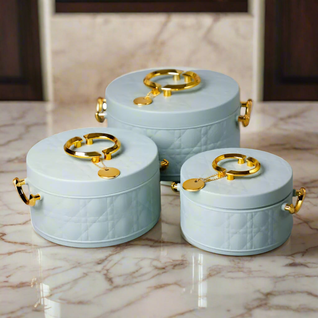 RoyalServe 3-Piece Quilted Hotpot Set – Luxury Insulated Serveware (Green)