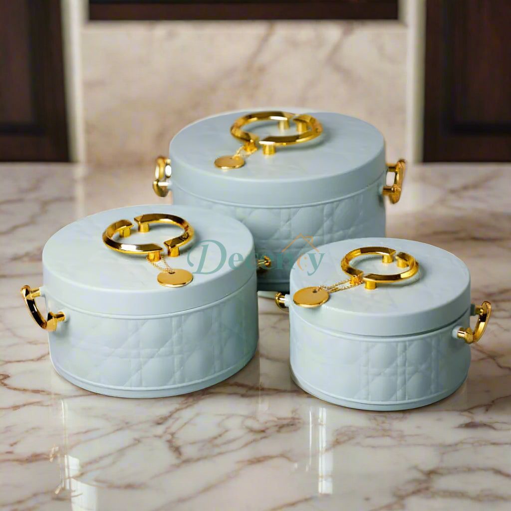 RoyalServe 3-Piece Quilted Hotpot Set – Luxury Insulated Serveware (Green)