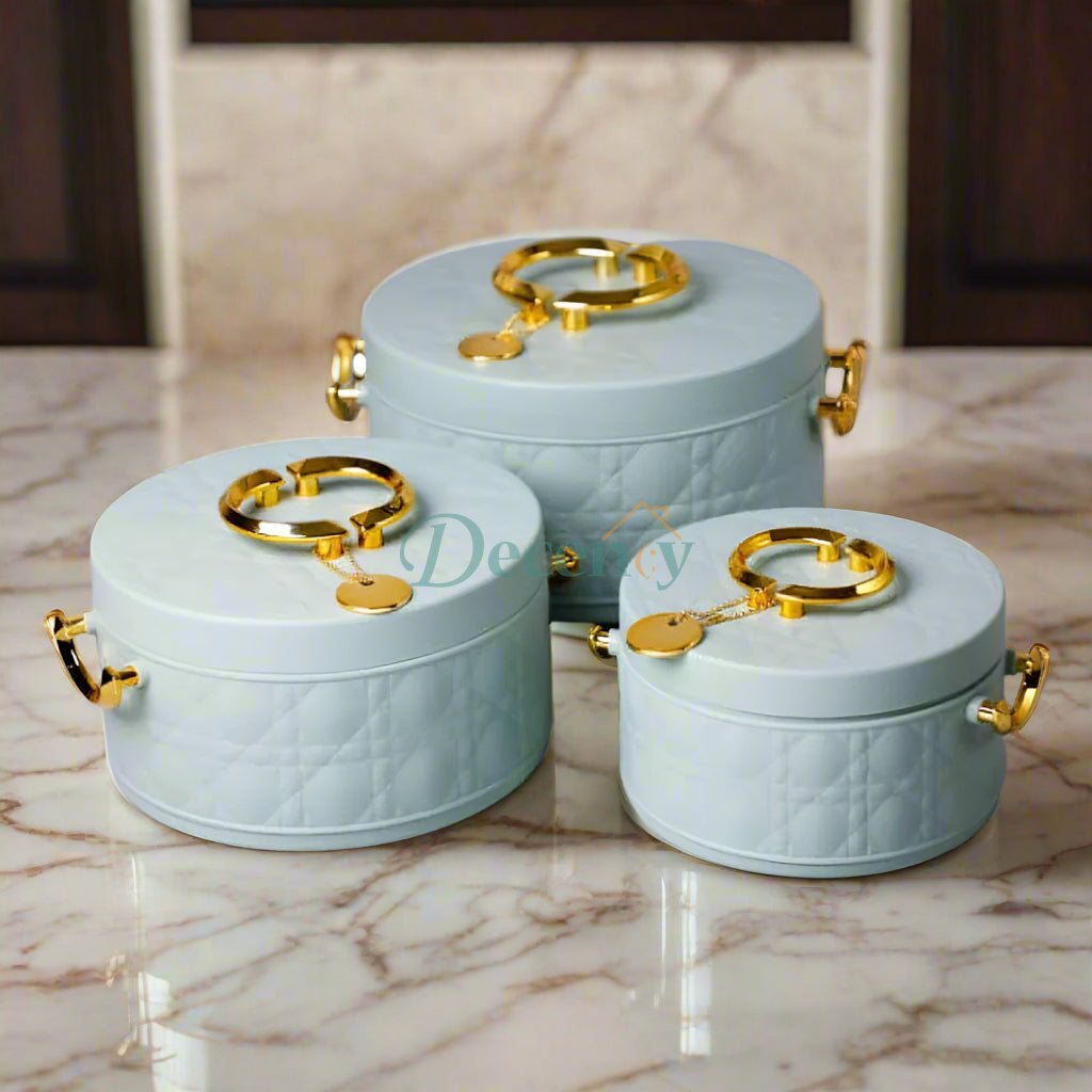 RoyalServe 3-Piece Quilted Hotpot Set – Luxury Insulated Serveware (Green)