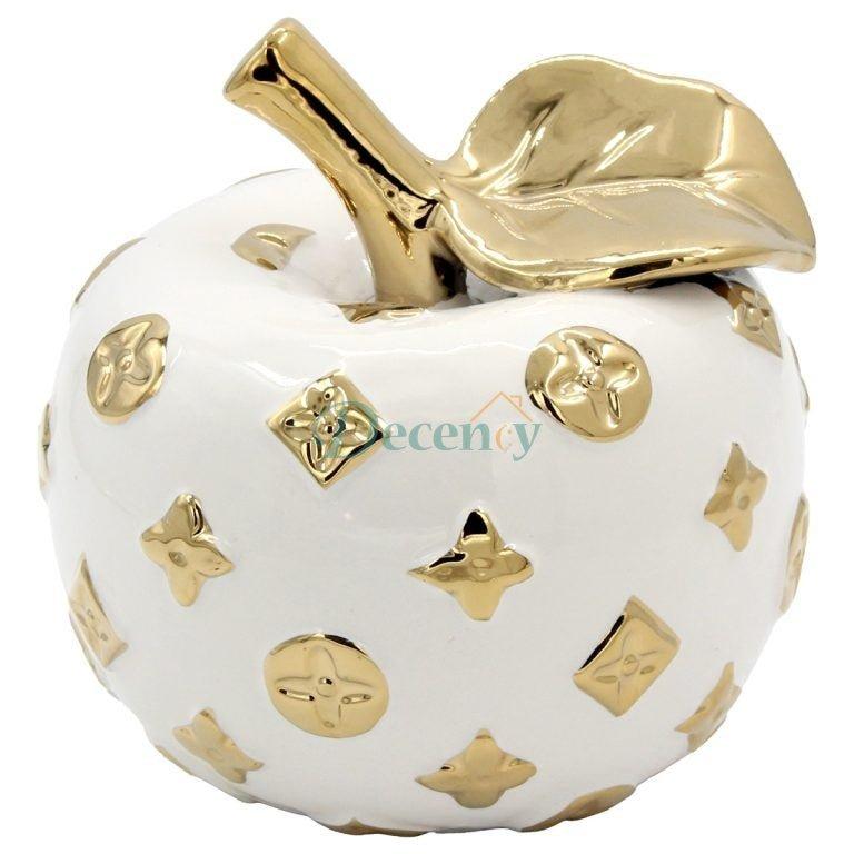 Luxury White & Gold Ceramic Apple Décor (Small OR Large – 1 Piece)