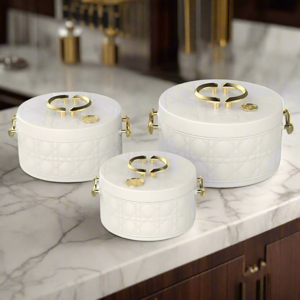 3-Piece Quilted Hotpot Set – Luxury Insulated Serveware (White)