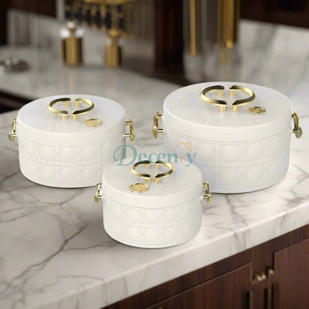 3-Piece Quilted Hotpot Set – Luxury Insulated Serveware (White)