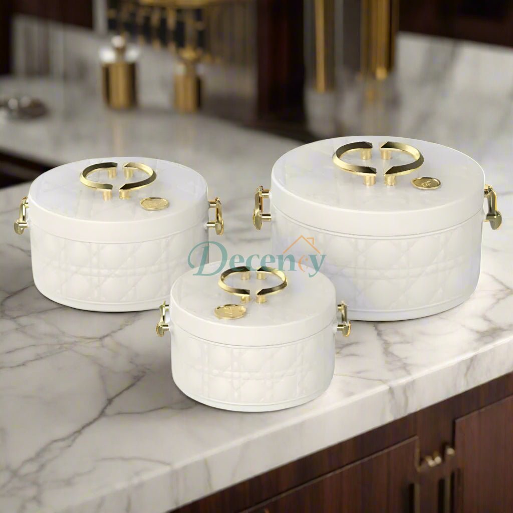 3-Piece Quilted Hotpot Set – Luxury Insulated Serveware (White)